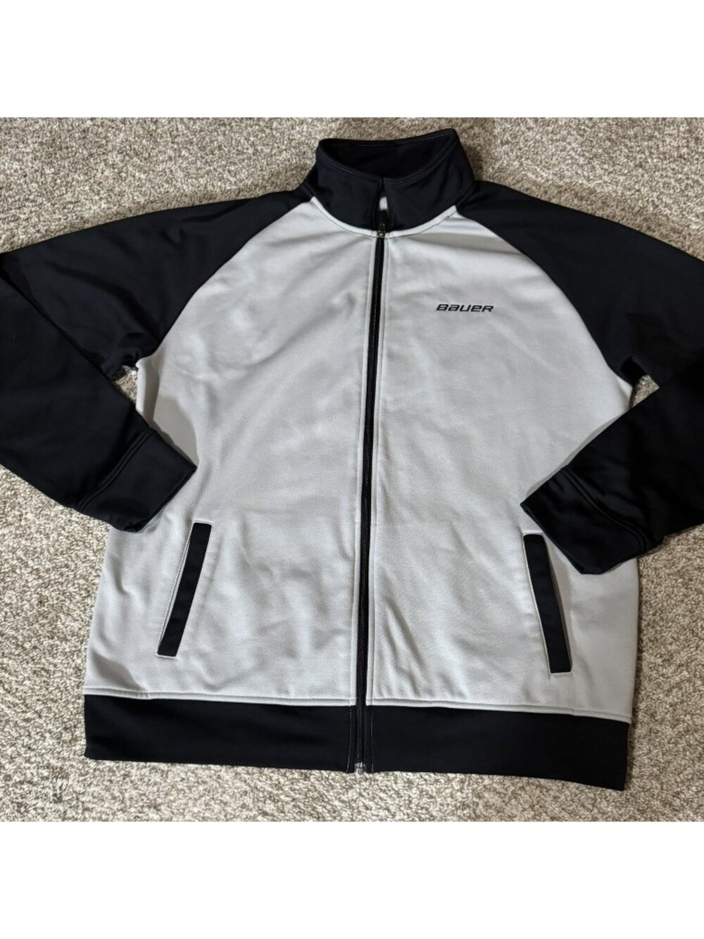 Bauer Track Jacket Men's Size L Gray Black Full Zip Activewear Hockey Warm Up